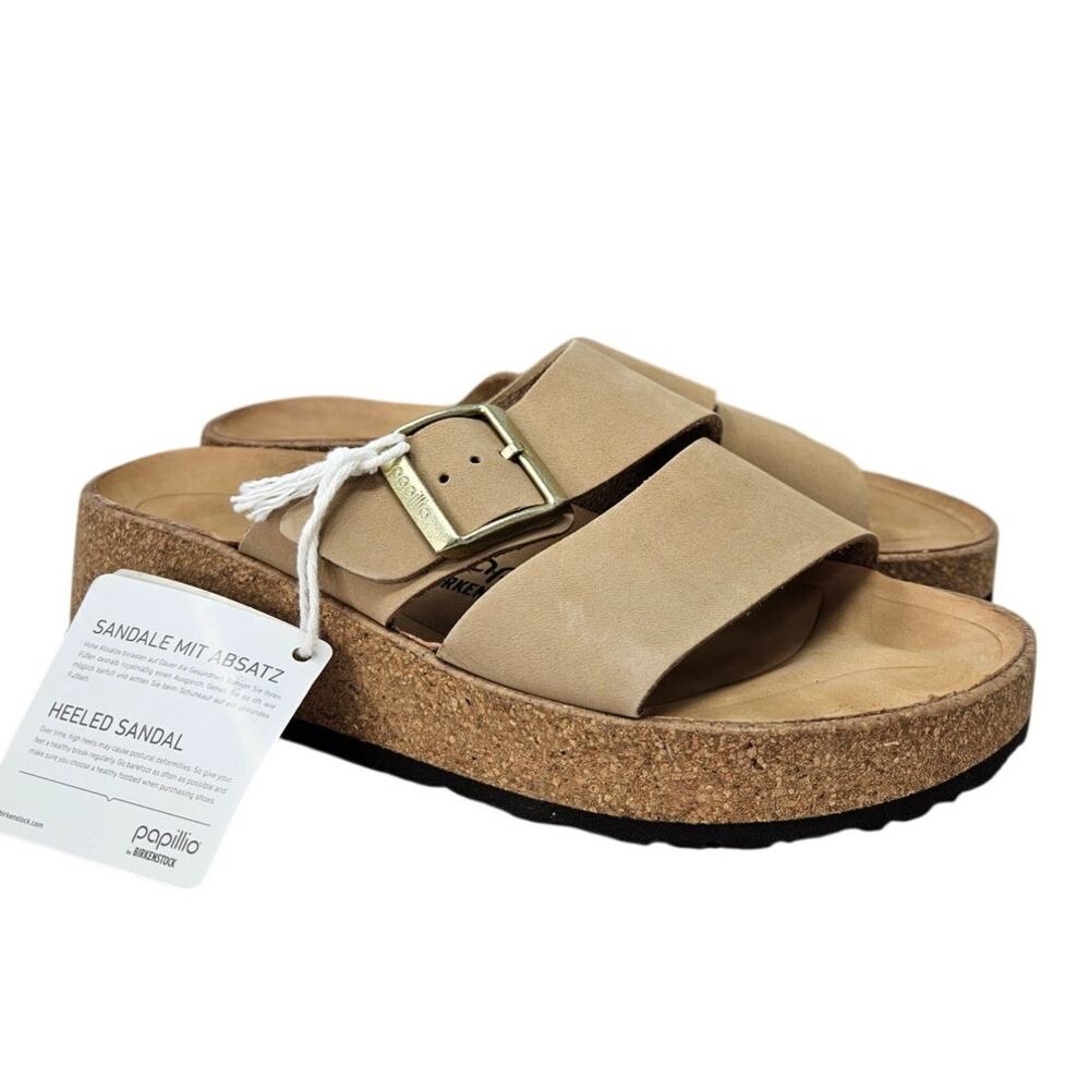 NEW Papillio Birkenstock 36 Almina Slide Sandal Comfort Tan Leather Minimalist